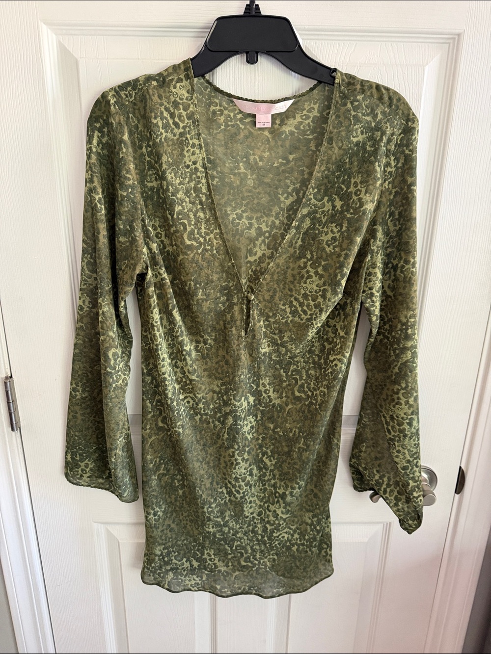 Victoria's Secret Olive Green Leopard-Print Sheer V-Neck Tunic Chemise